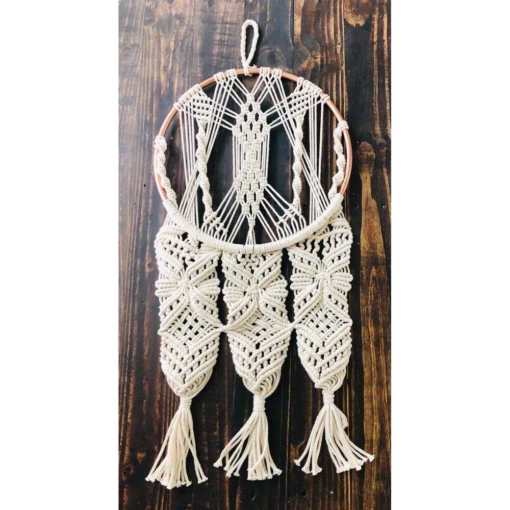 Handcrafted Macrame Wall Hanger Home Decor Dream Catcher Cream 25"L x 12.5"W